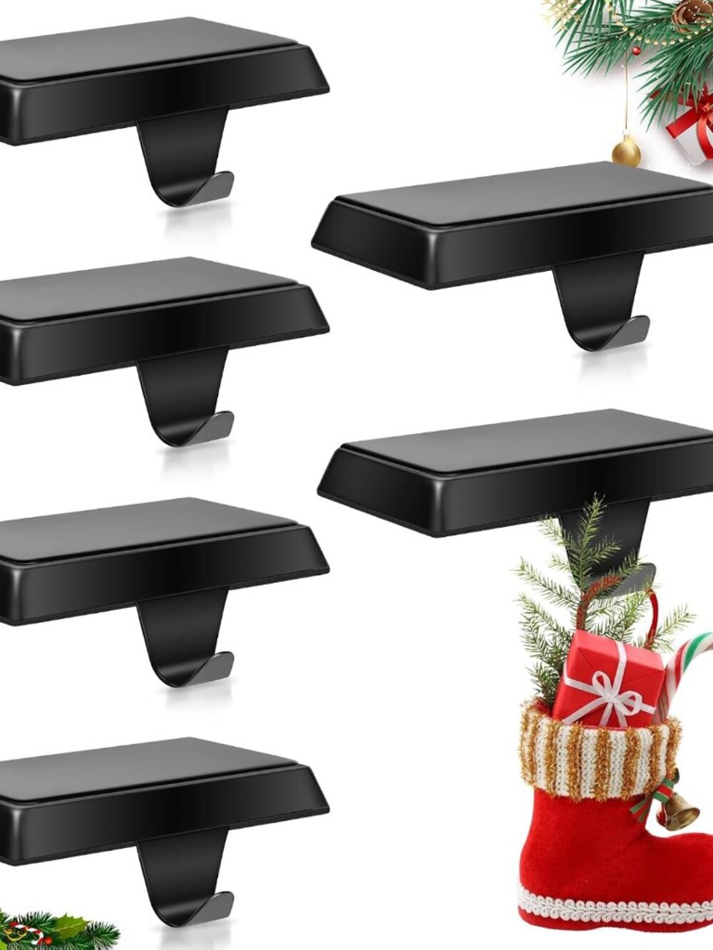 6 Pack Metal Christmas Stocking Holders for Mantle Heavy Duty Stocking Hangers S